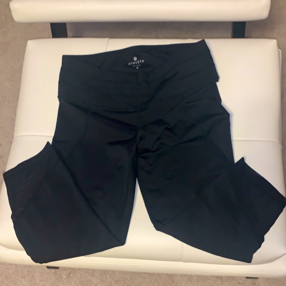 Athleta Black Crops with sheer cut outs